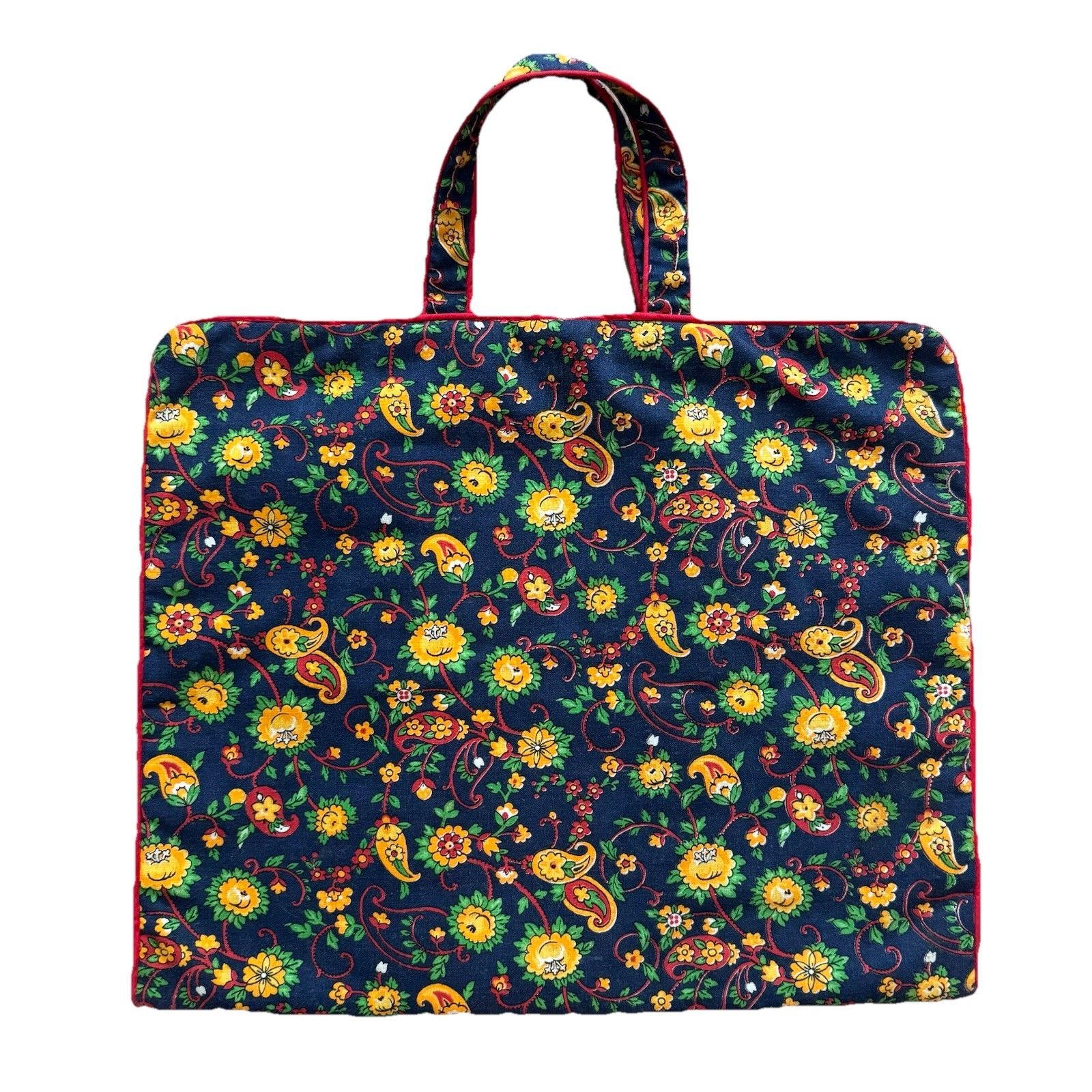 Vintage 80s Floral Paisley Tote Travel Bag Custom Made By Jane Clark Navy